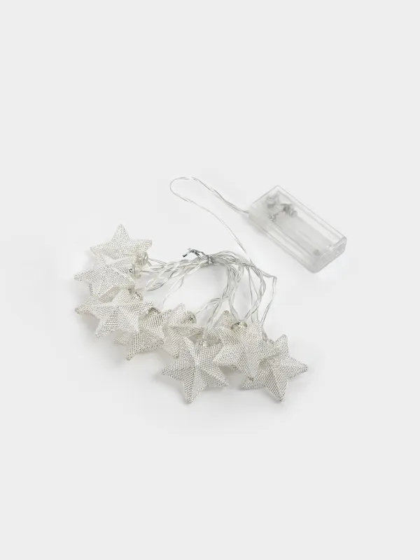 Гирлянда декоративная, 1,35 м, с подсветкой, 10 ламп, металл/пластик, белая, Звезды, Christmas, image-2