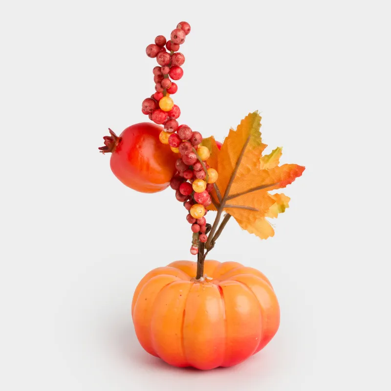 Композиция декоративная, 15 см, пенопласт, Кленовые листья в оранжевой тыкве, Forest symphony decor, image-2