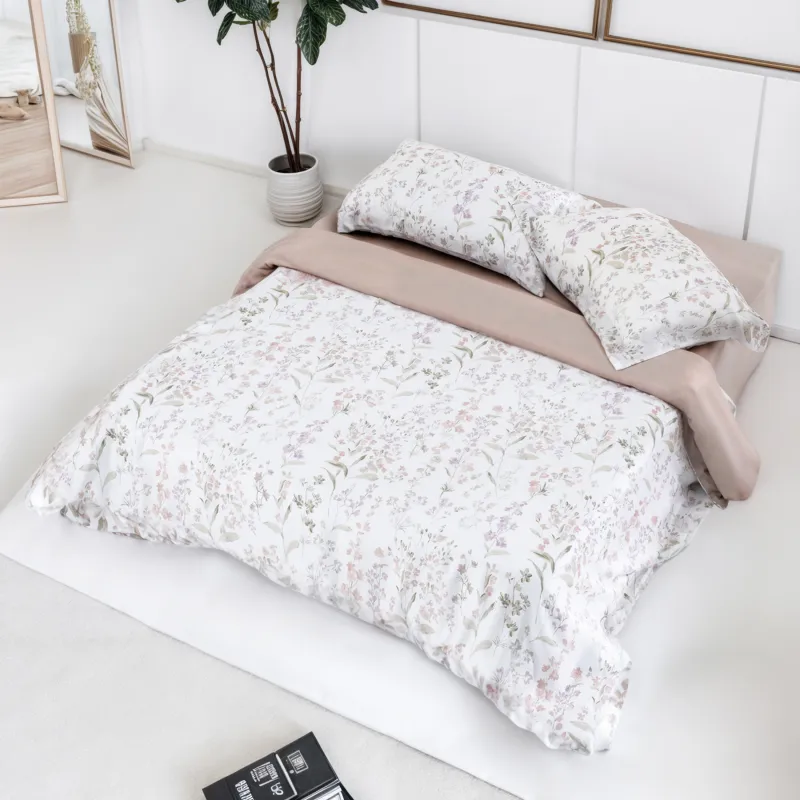 Төсек жиынтығы, Еуро, tencel 300 ТС, сүтті сарғылт-қоңыр, Бұтақтар, Tencel