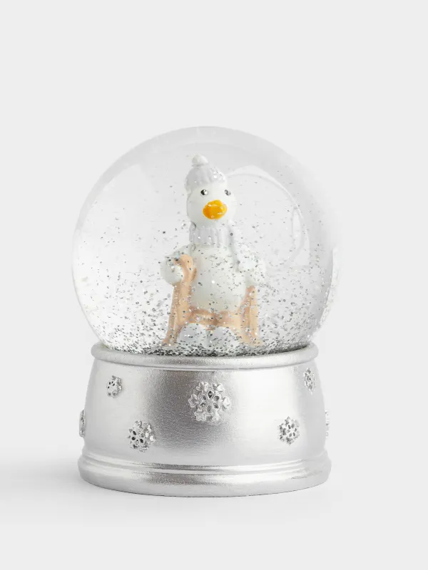 Снежный шар, 8 см, стекло/полирезин, серебристый, Гусь на лыжах, Silver style, image-0