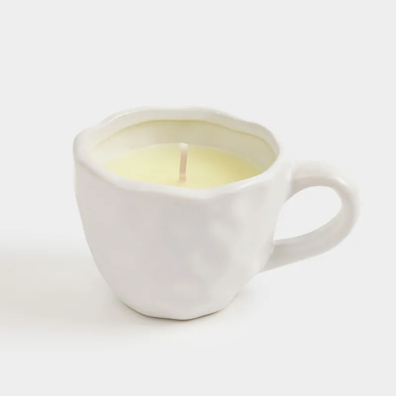 Хош иісті шам, 9 см, шам ұстағышта, керамика, ақ, хош иісті, мыжылған әсер, Crumple, image-0