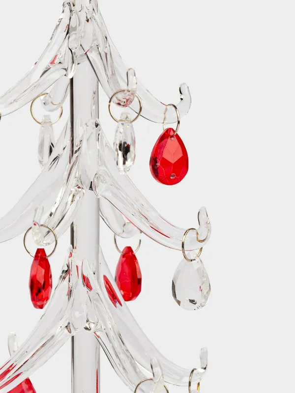 Статуэтка, 25 см, с подвесками, стекло, серебристая, Ель с кристаллами, Christmas vitreous, image-1