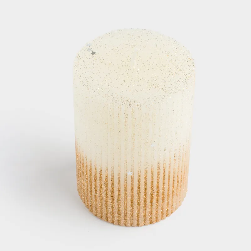 Свеча, 10 см, цилиндрическая, с блестками, Ribbed candle, image-2