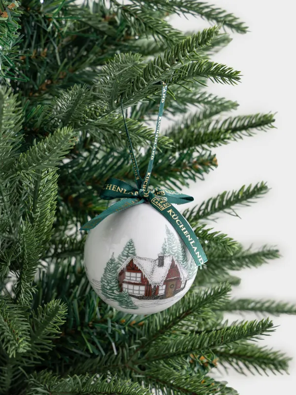 Игрушка елочная, 7 см, пенопласт, Шар, Домики, Ball print, image-2