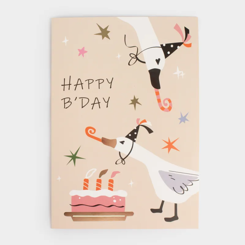 Сыйлық ашықхаты, 12х17 см, қағаз, сұр, Қаздар, Birthday, image-0