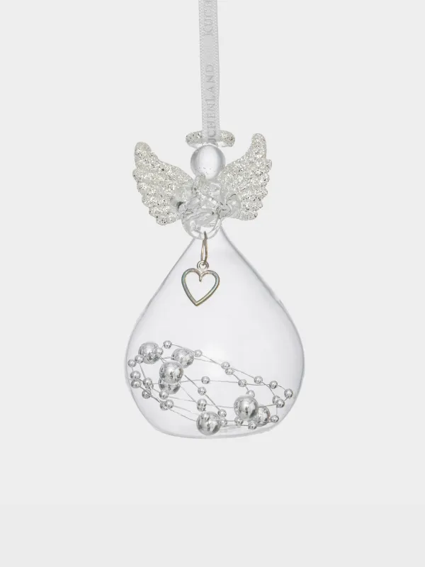 Шырша ойыншығы, 9 см, шыны, жылтырақтары бар, күміс, Періште, Angel Statuette, image-0