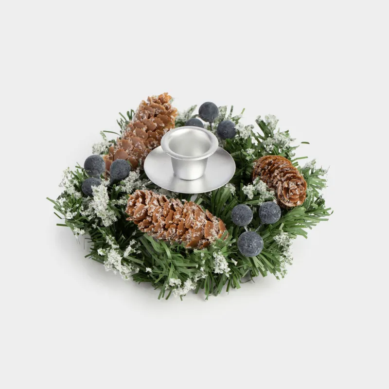 Шам ұстағыш, 15 см, жіңішке шамға арналған, ПВХ/металл, Көк жидектер мен шырша бүршіктері, Snowy blue berry