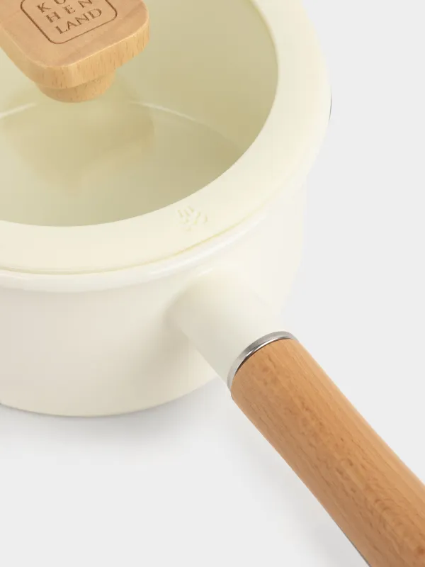 Бақыраш, 16 см, 1,6 л, қақпағы бар, эмальданған металл/ағаш, сүт түстес, Emamel wood, image-5