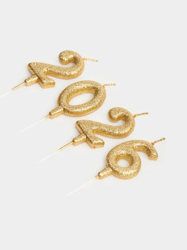 Свеча, 5x3 см, 4 шт, с блестками, золотистая, 2026, New Year, image-1