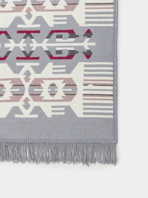 Коврик, 80х150 см, двусторонний, с бахромой, акрил, бело-серый, Узор, Carpet, image-2