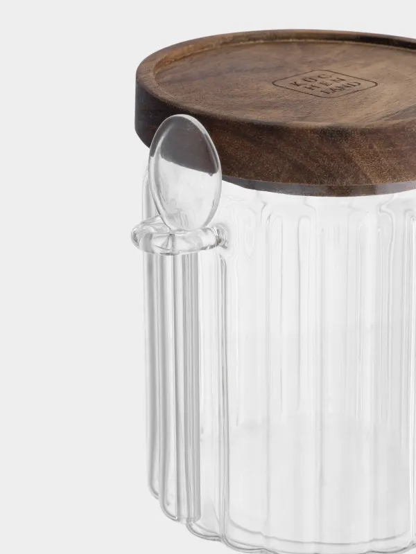 Сақтау ыдысы, 9х12 см, 500 мл, қасығы бар, шыны Р/ағаш, Ribby wood, image-1