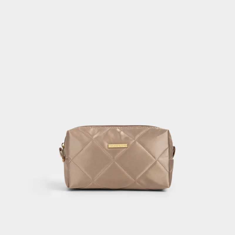 Косметичка, 20х10 см, стеганая, сатин, бежевая, Quilted silk
