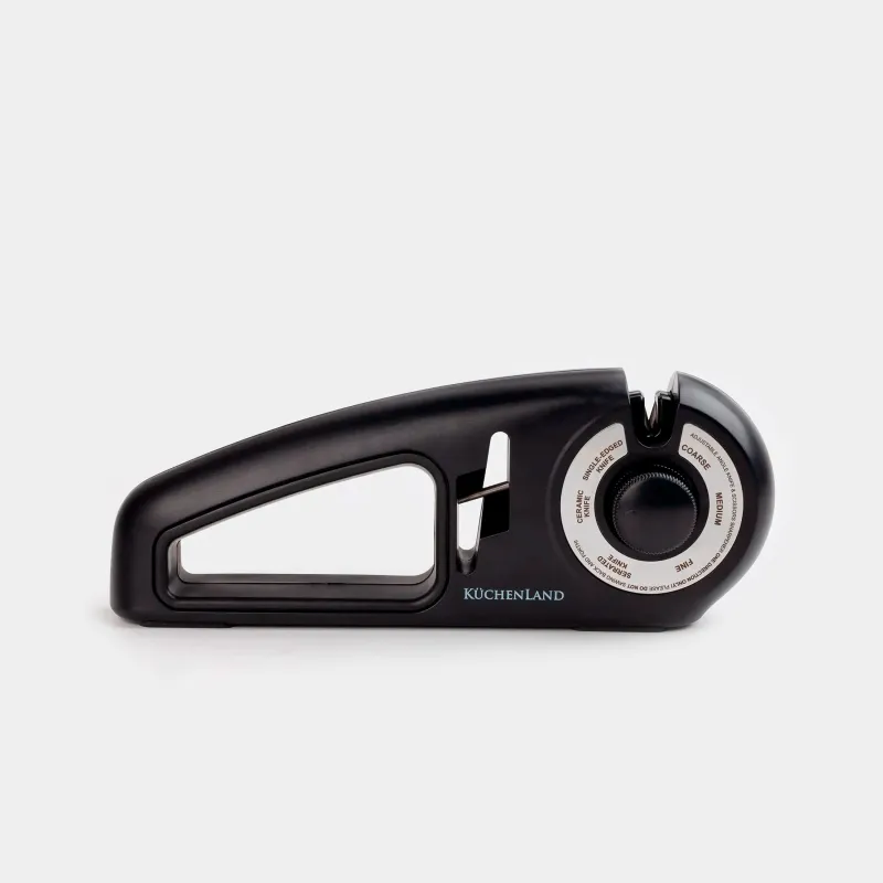 Пышақ пен қайшыға арналған қайрау, 24 см, 3 кезең/қайраудың 4 түрі, пластик / керамика, қара, Liberica