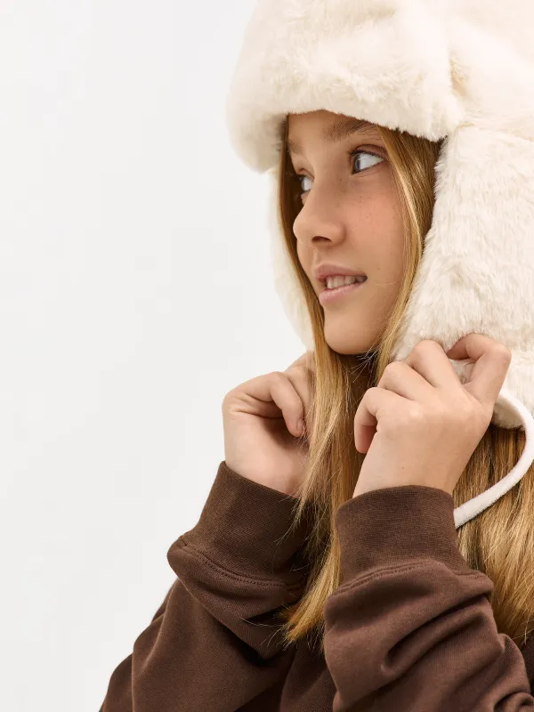 Балалар құлақшын-бас киімі, 52-54 см, жасанды үлбір, сүт түстес, Furry, image-2