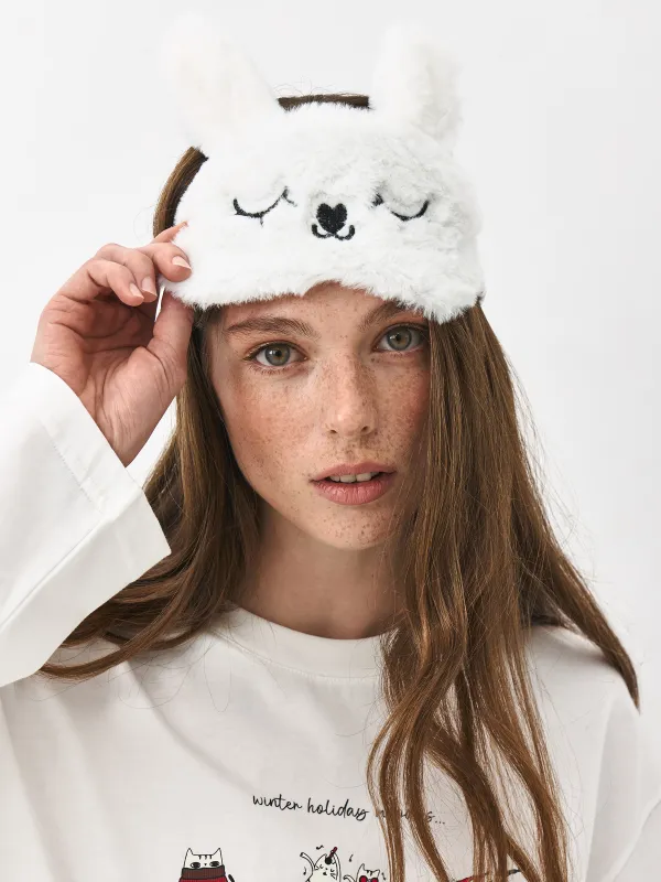 Ұйқыға арналған маска, 18 см, полиэстер/жасанды үлбір, сарғылт-қоңыр, Қоян, Rabbit, image-1