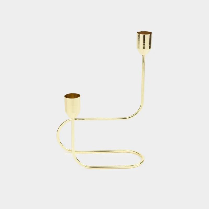 Шам ұстағыш, 22 см, 2 жіңішке шамға арналған, болат, алтын, Twist gold