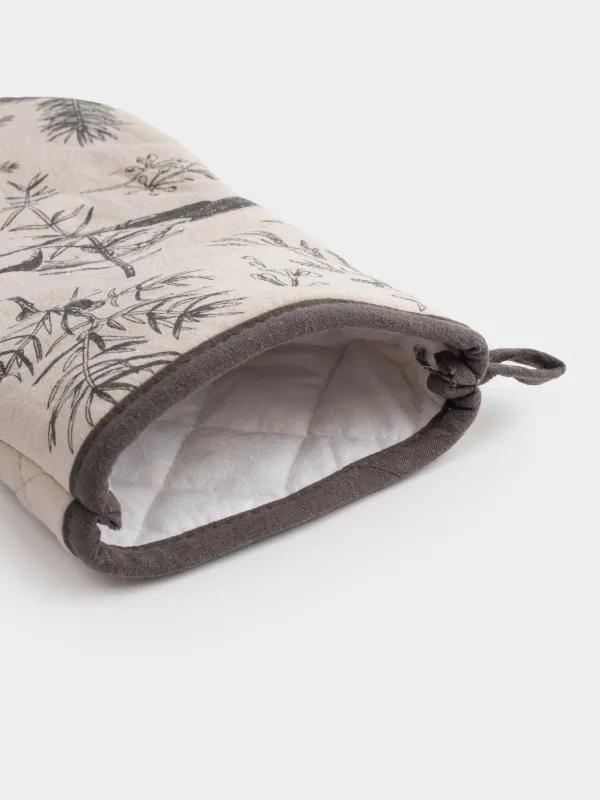 Прихватка-варежка, 18x30 см, хлопок, серо-бежевая, Снегири на ветках, Bullfinchs, image-6