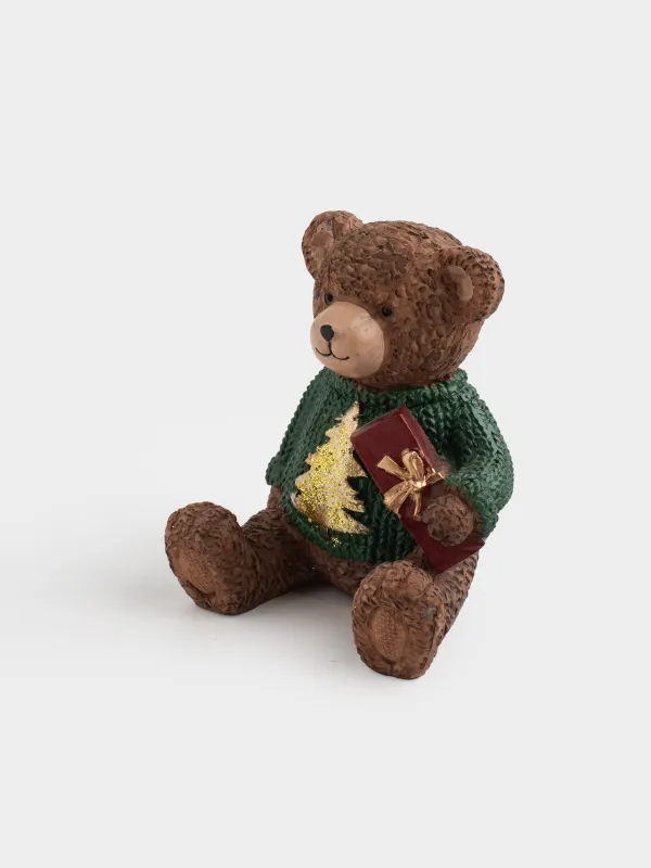 Мүсінше, 10 см, полирезин, қоңыр, Шарф таққан қонжық, Figure christmas, image-1