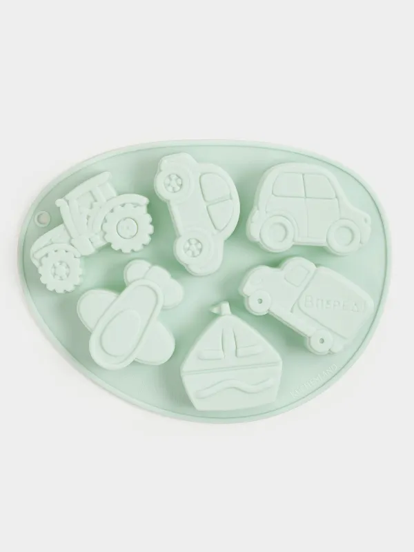 Форма для выпечки кексов, 15x21 см, 6 отд, силикон, зеленая, Виды транспорта, Bakery, image-5