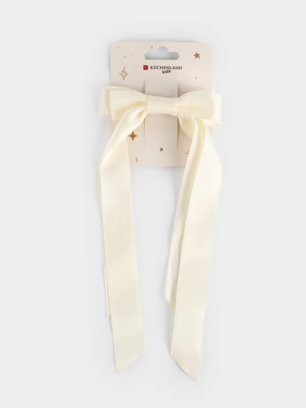 Шаш қыстырғыш, 24 см, балаларға арналған, атлас/металл, сүт түстес, Бантик, Silk, image-4