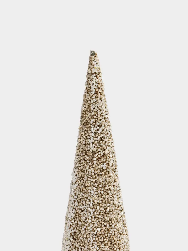 Шырша-конус, 40 см, жарықтандырылған, металл, шампан, Қарлы шырша, Frosty sparks, image-1