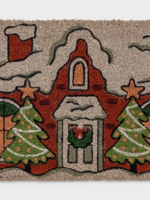 Есік алды кілемшесі, 40х60 см, кокос/ПВХ, фигуралы, қызыл, Үй, House built, image-1