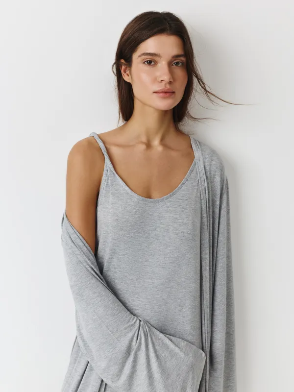 Кардиган женский, домашний, длинный, р. S, вискоза/спандекс, серый меланж, Aidila, image-0