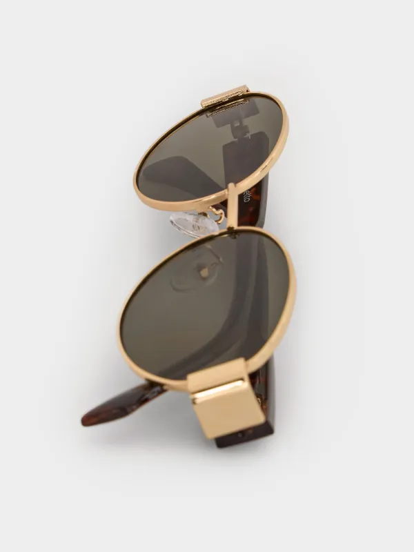 Очки солнцезащитные, металл/пластик, овальные, золотисто-зеленые, Round, image-2