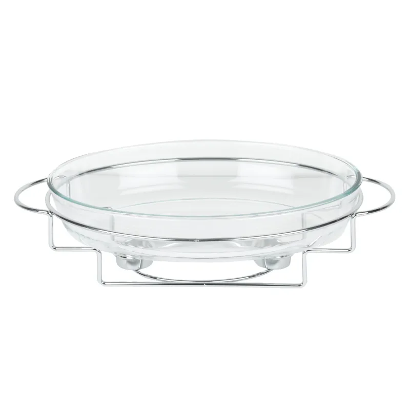 Блюдо с подогревом, 35х24 см, стекло Т/металл, овальное, Elegance, image-1