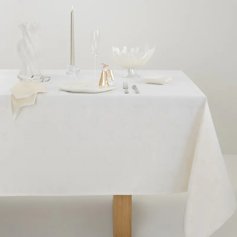 Скатерть, 170х250 см, жаккард, полиэстер, молочная, Банты, Jacquard bow