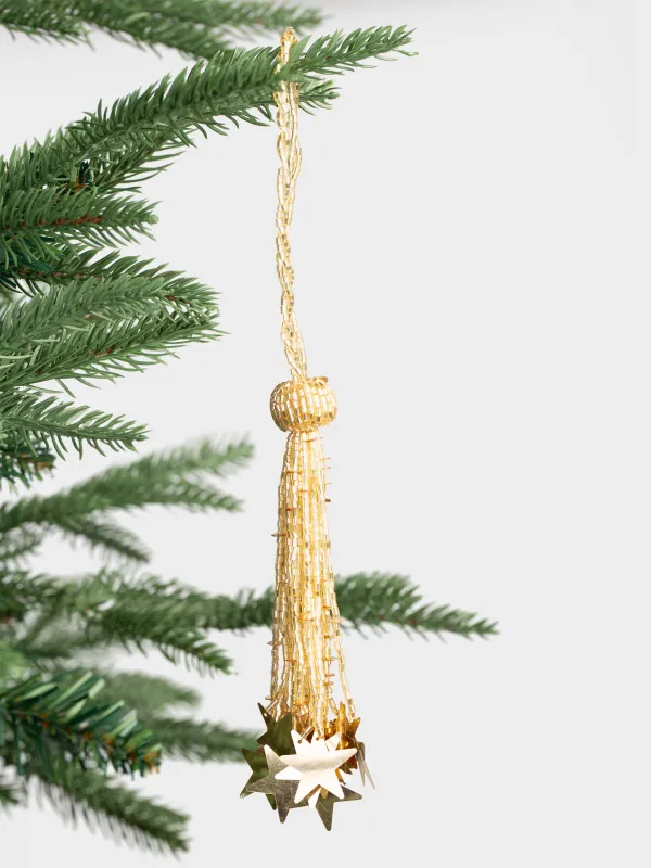 Игрушка елочная, 10 см, бисер, шампань, Кисточка со звездами, Beads figure, image-2