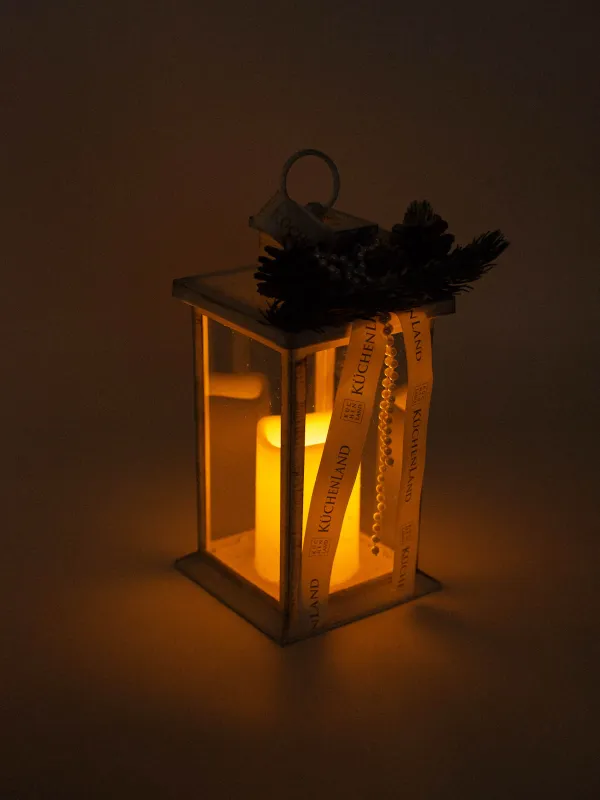 Светильник декоративный, 28 см, пластик, белый, Фонарь со свечой, White style, image-6