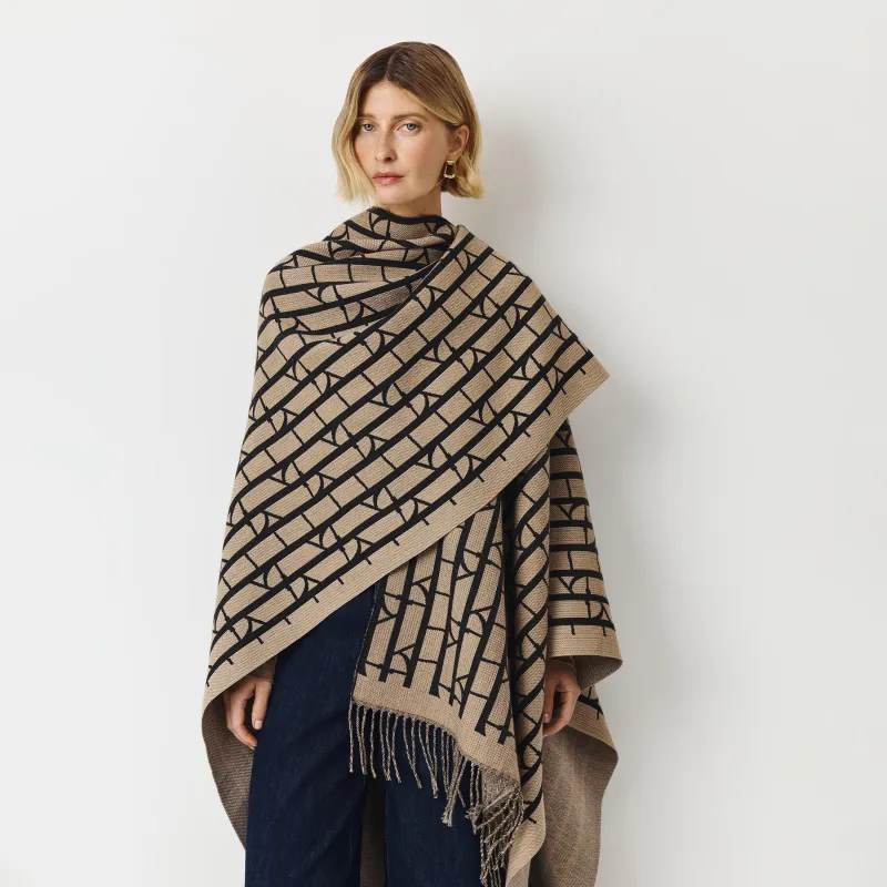 Пончо, 125х160 см, полиэстер, сарғылт-қоңыр және қара, Poncho