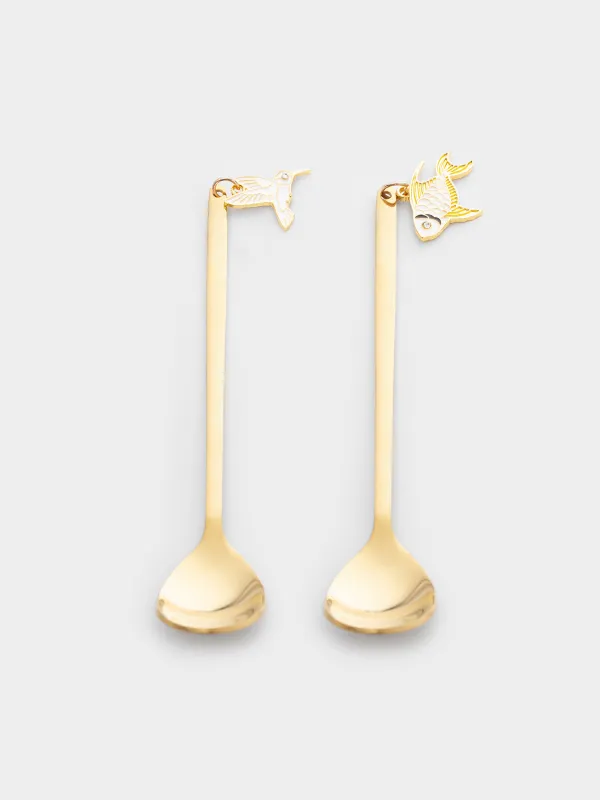 Десерт қасығы, 14 см, 2 дана, болат, алтын, Құс/Балық, Goldfish, image-0