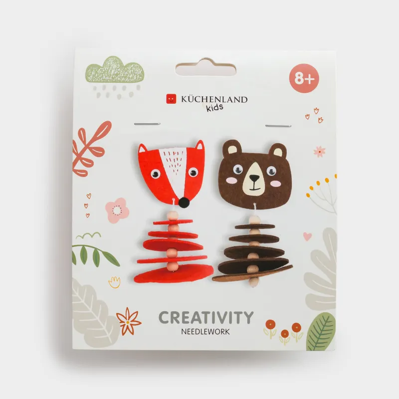 Шығармашылық жиынтығы, 13х15 см, қолөнер, киіз/ағаш, салпыншақ, Аю мен түлкі, Creativity