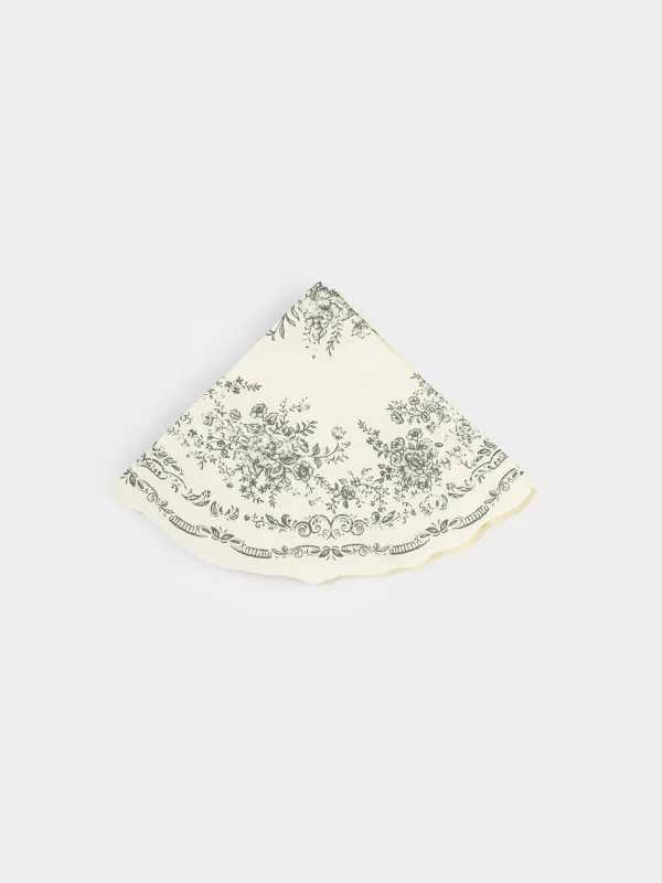 Қағаз майлықтар, 33 см, 20 дана, дөңгелек, ақ, Жасыл гүлдер, Green lace, image-0