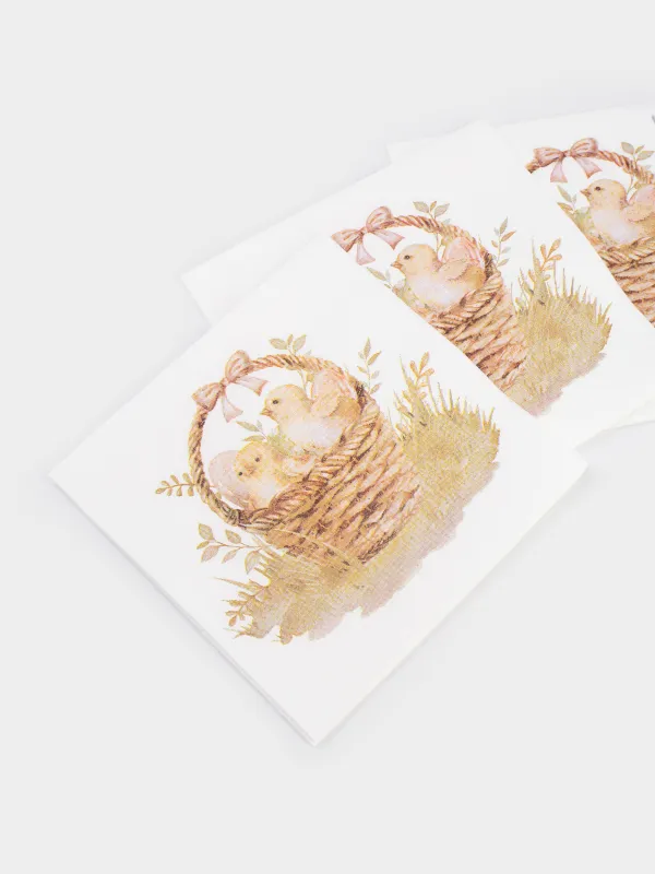 Салфетки бумажные, 21х21 см, 20 шт, квадратные, белые, Цыпленок, Easter, image-2
