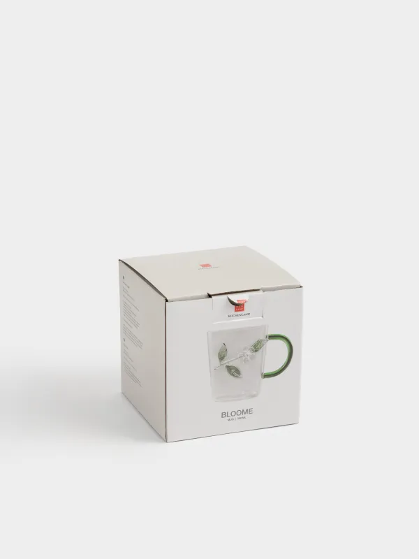 Кружка, 380 мл, стекло Б, зеленая ручка, Цветы, Bloome, image-3