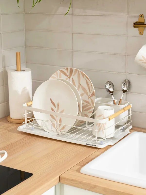 Сушилка для посуды, 43х31 см, с поддоном, металл/дерево/пластик, White style, image-6