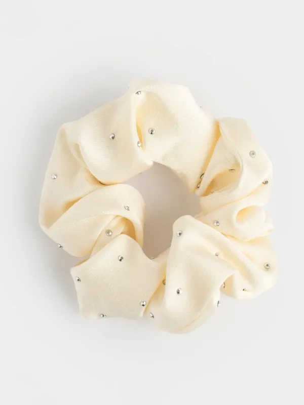 Шашқа арналған резеңке, 6 см, страздары бар, полиэстер, сүт түстес, Silk, image-0