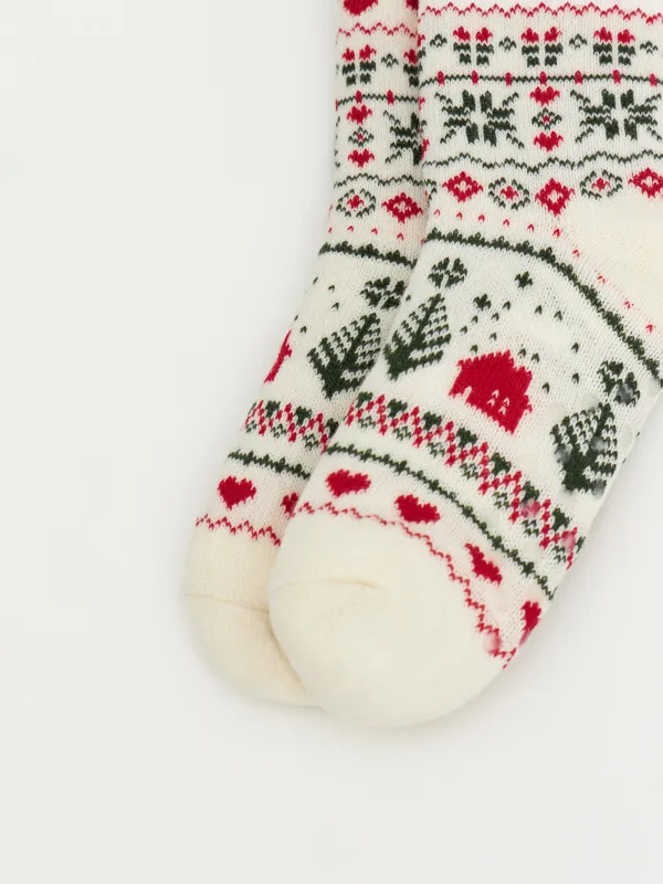 Әйелдер шұлықтары, үйге арналған, өлшемі 39-41, акрил/шерпа, сүт түстес, Қысқы өрнек, Hot winter, image-3