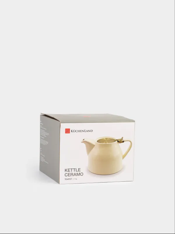 Шай демдейтін шәйнек, 1 л, керамика/болат, сүт түстес-алтын, Kettle ceramo, image-6
