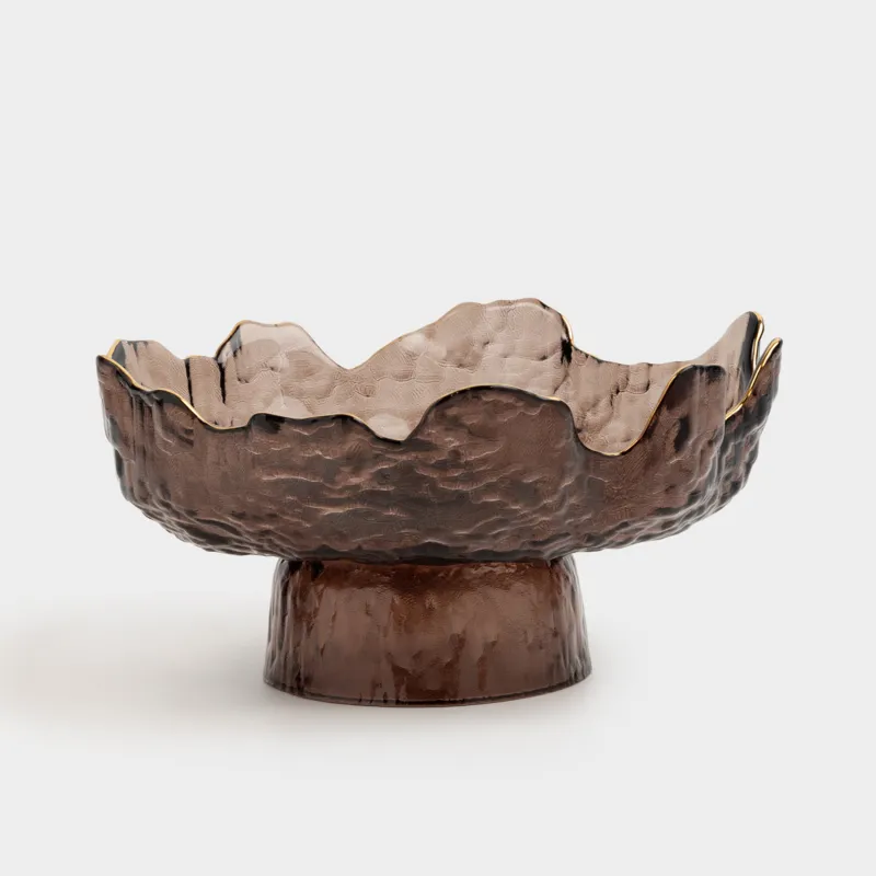 Блюдо на ножке, 20х10 см, стекло, коричневое, с золотистым кантом, Nautilus color