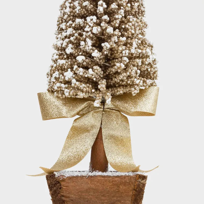 Шырша, жасанды, 42 см, жарықтандырылған, ағаш ыдыста, пластик/ағаш, шампан, Frosty sparks, image-2