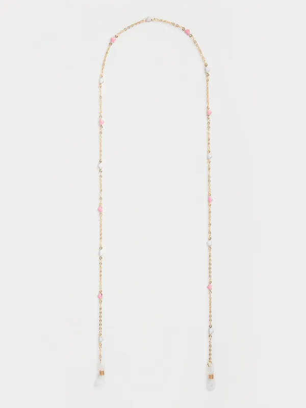 Цепочка для очков, 75 см, металл, серебристая, Разноцветные сердца, Baroque, image-0