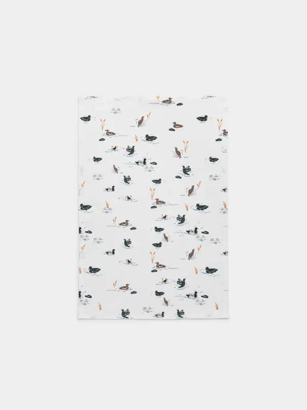 Асүйлік сүлгі, 40х60 см, мақта, сүт түстес, Үйректер, Ducks in pond, image-0