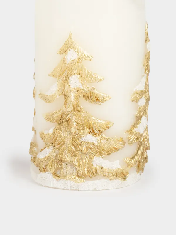 Электрлі Шам, 15 см, парафин/пластик, сүт және алтын түстес, Қар басқан шыршалар, Flameless, image-2