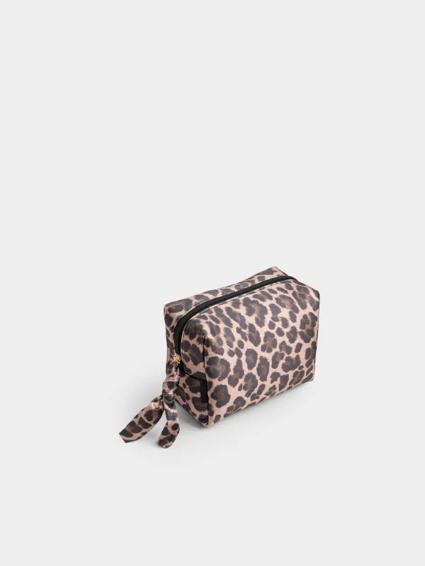 Косметикалық сөмке, 18х13 см, атлас, қара және қоңыр, Леопард, Leopard, image-1