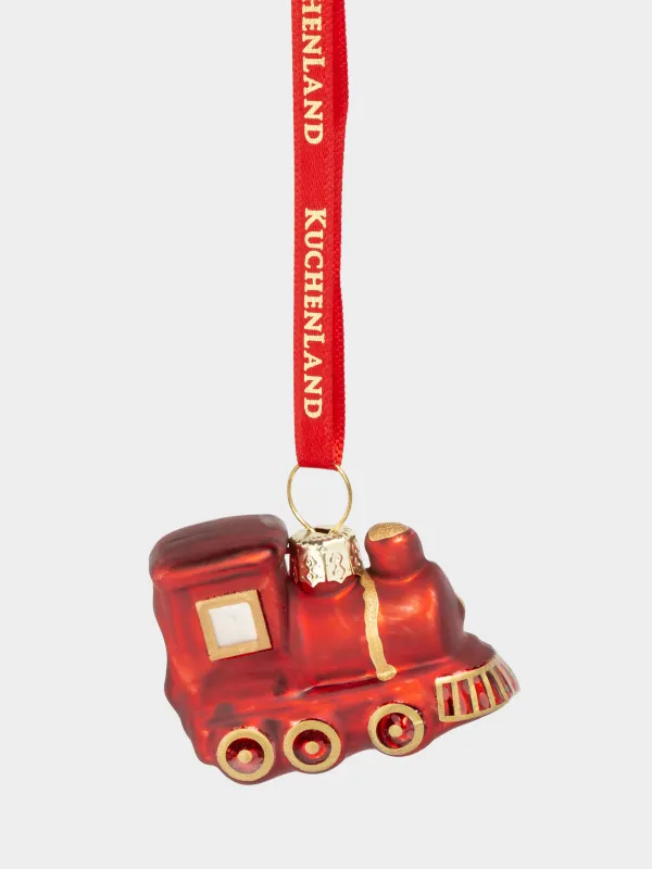 Игрушка елочная, 4 см, стекло, с блестками, красная, Паровоз, Figure christmas, image-1