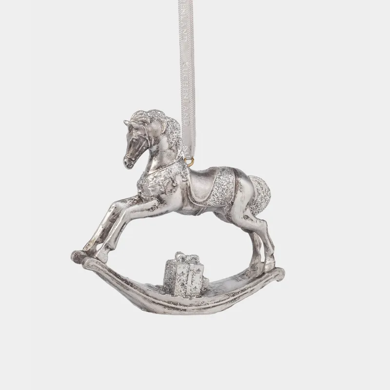 Шырша ойыншығы, 9 см, полирезин, алтын-ақ, Тербелетін ат, Figure christmas